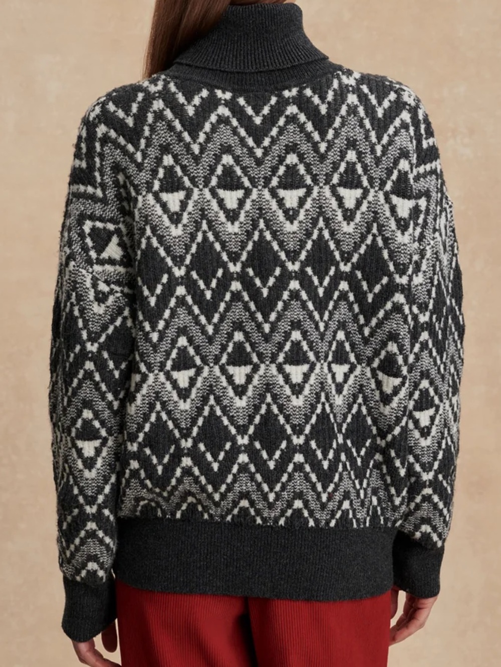 Varley Relaxed Fairisle Sweater Ida Roll Neck Knit New Medium Charcoal Grey - Picture 6 of 16